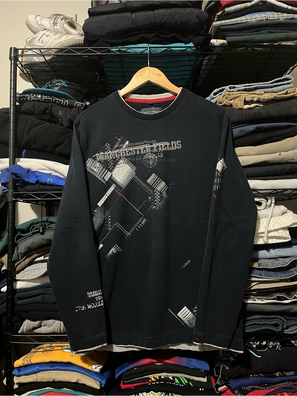 Point Zero Black Long-Sleeve Graphic Crewneck Shirt
